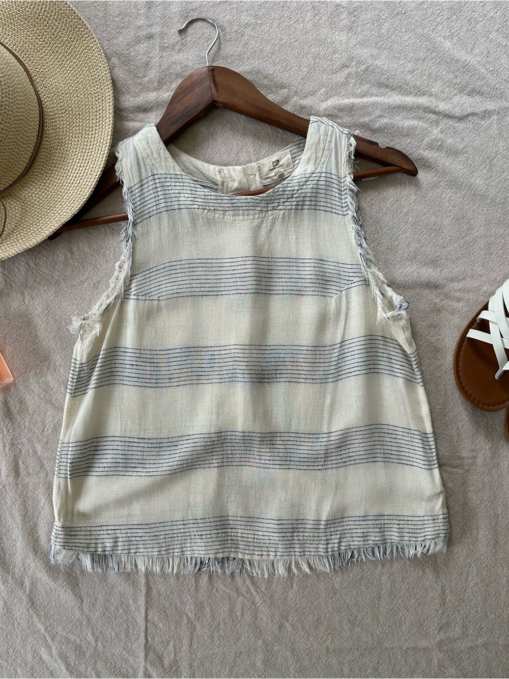 Thread & Supply Striped Linen Blend Frayed Boho Tank Top
